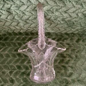 Vintage Art Nouveau Duncan & Miller Etched Floral Glass Bridal Basket/Vase